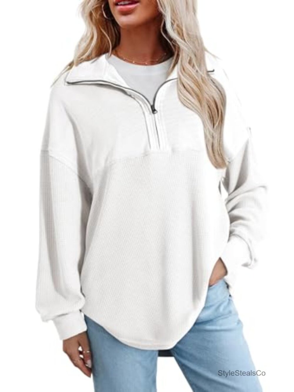 Women Quarter Zip Oversized Sweatshirt Fall Top Half Zip Pullover